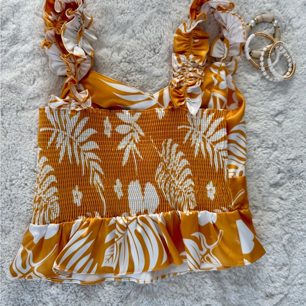 Tropical Ruffle Tank Top size small - Picture 2 of 3